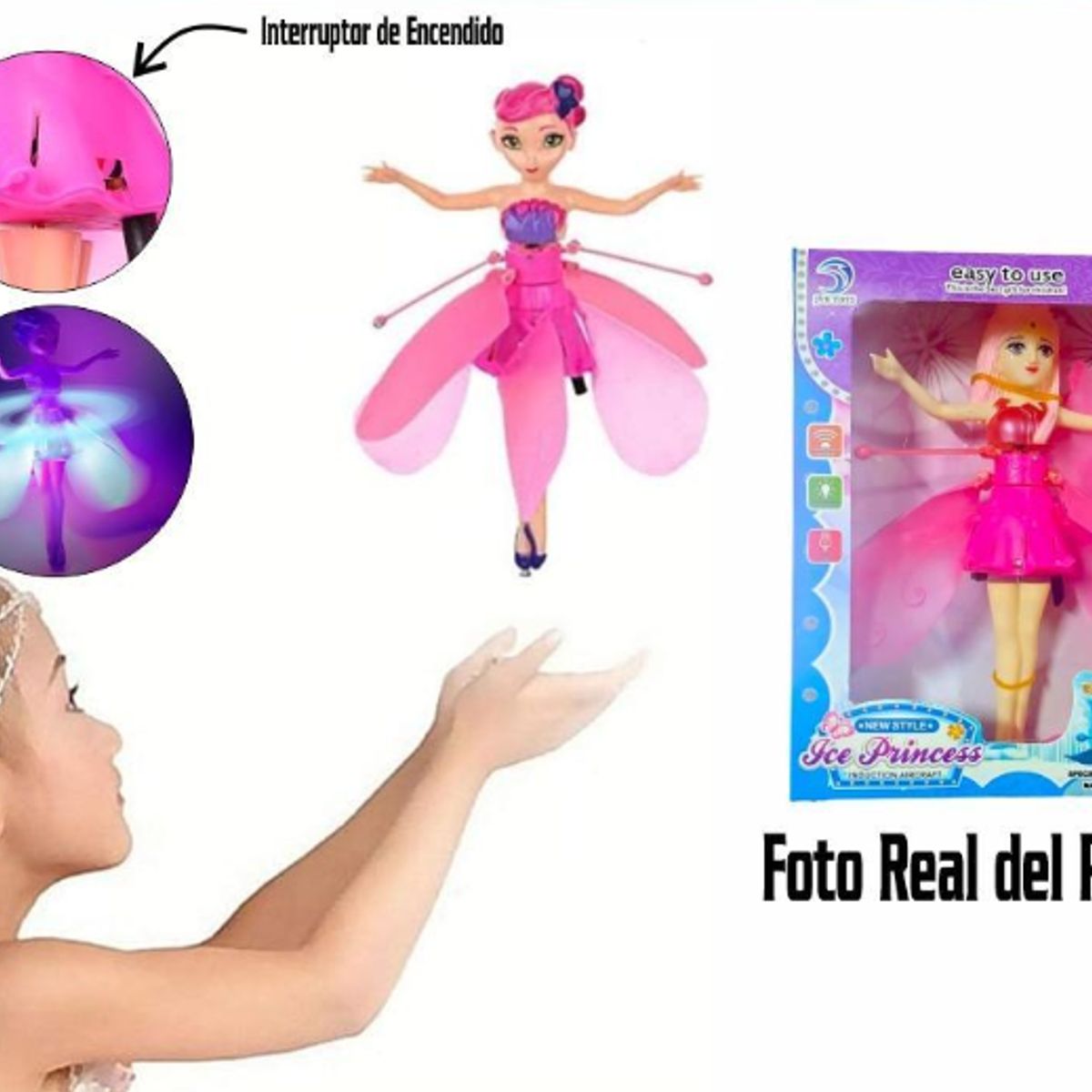 GENERICO - Muñeca Hada Magica Voladora LED Recargable Con Sensor