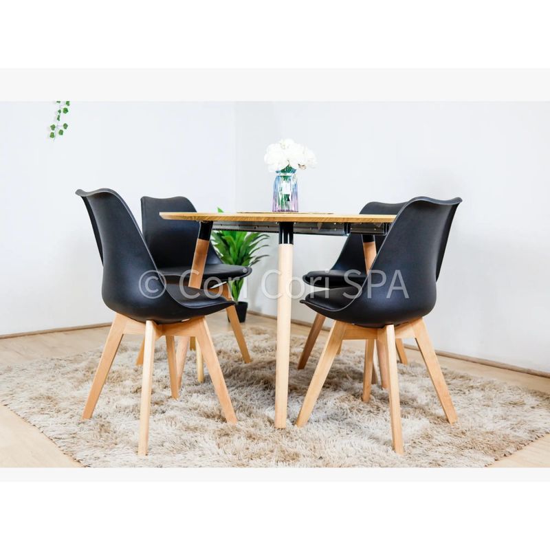 CORI CORI - Comedor Mesa Expandible 100-140-180cm + 4 Sillas Tulip Negro