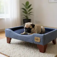 BLOCCARE - Cama de Mascotas - Talla S (55x40 cm) / Patas De Madera 11 cm