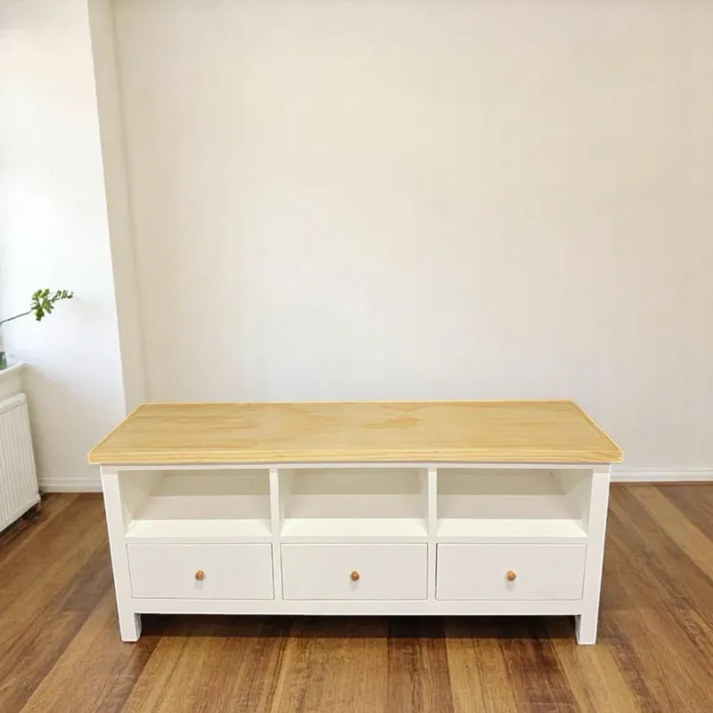 GENERICO - Rack de tv de madera 3 cajones 130x40x55 color Blanco cubierta Natural