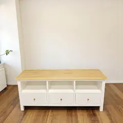 GENERICO - Rack de tv de madera 3 cajones 130x40x55 color Blanco cubierta Natural
