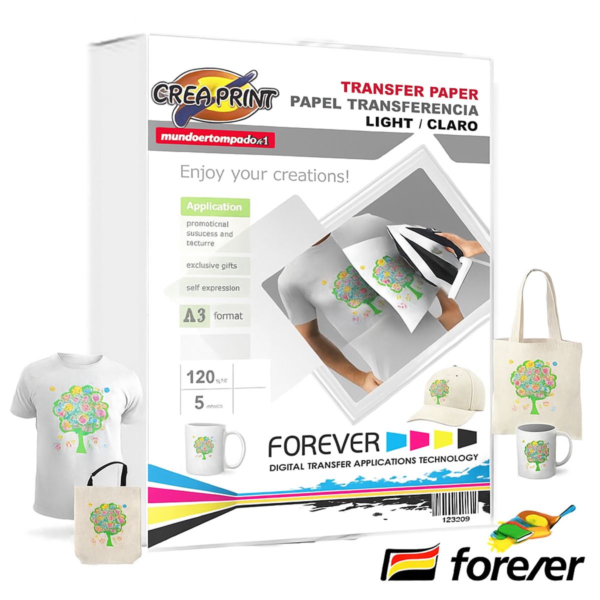 CREA PRINT - PAPEL TRANSFER TELAS CLARAS TAMAÑO A3 15 HOJAS