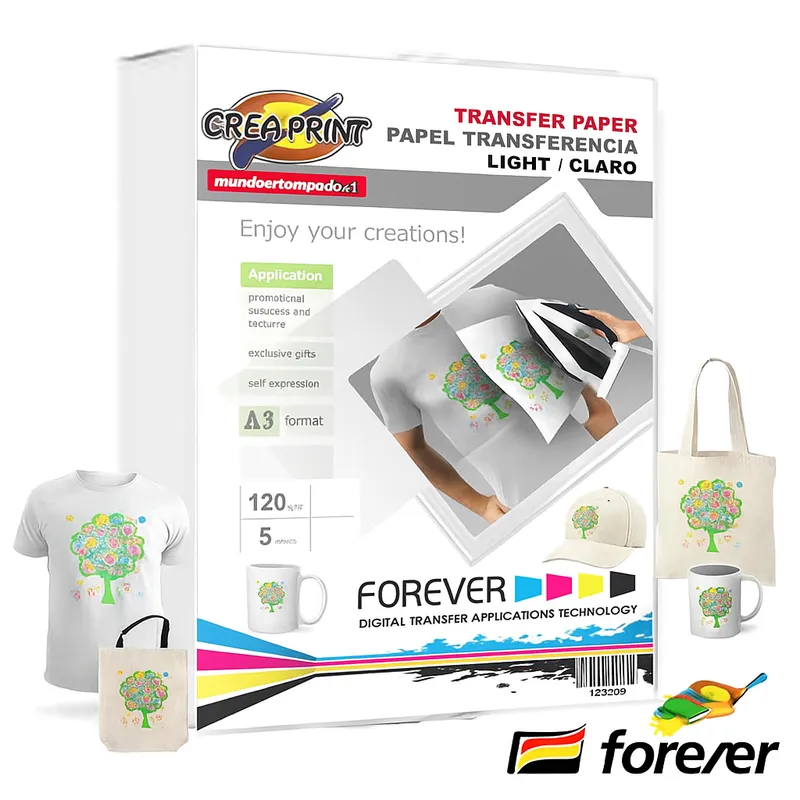 CREA PRINT - PAPEL TRANSFER TELAS CLARAS TAMAÑO A3 15 HOJAS