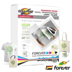 CREA PRINT - PAPEL TRANSFER TELAS CLARAS TAMAÑO A3 15 HOJAS