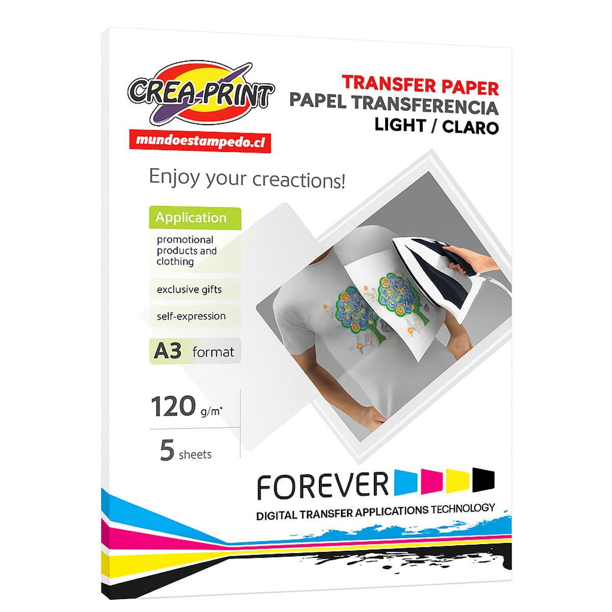 CREA PRINT - PAPEL TRANSFER TELAS CLARAS TAMAÑO A3 15 HOJAS