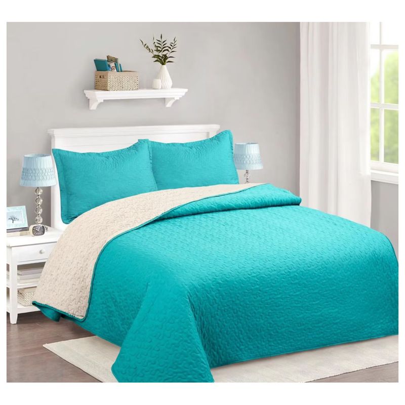 COMPRAPO - Cubrecama Quilt Juvenil Sherpa King Modelo Turquesa + 2 Fundas