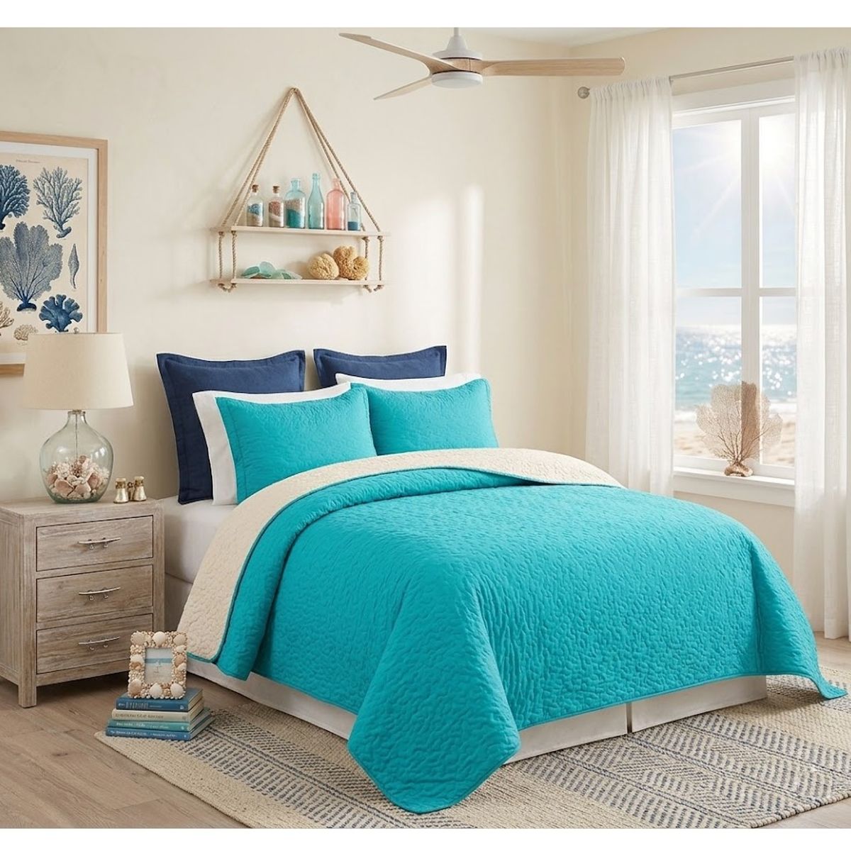 COMPRAPO - Cubrecama Quilt Juvenil Sherpa King Modelo Turquesa + 2 Fundas