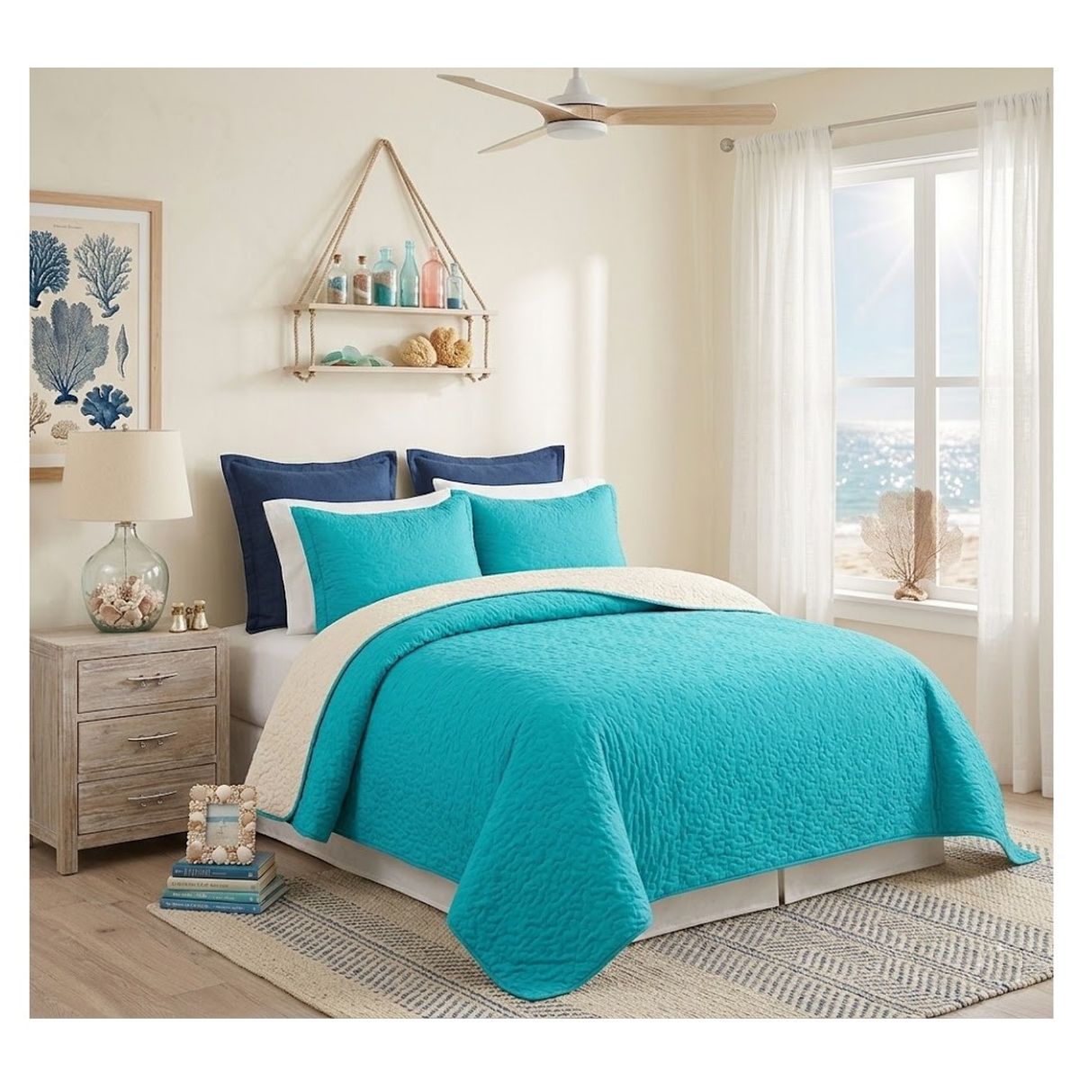 COMPRAPO - Cubrecama Quilt Juvenil Sherpa King Modelo Turquesa + 2 Fundas