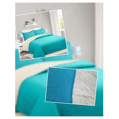 Imagen 2 del producto Cubrecama Quilt Juvenil Sherpa King Modelo Turquesa + 2 Fundas