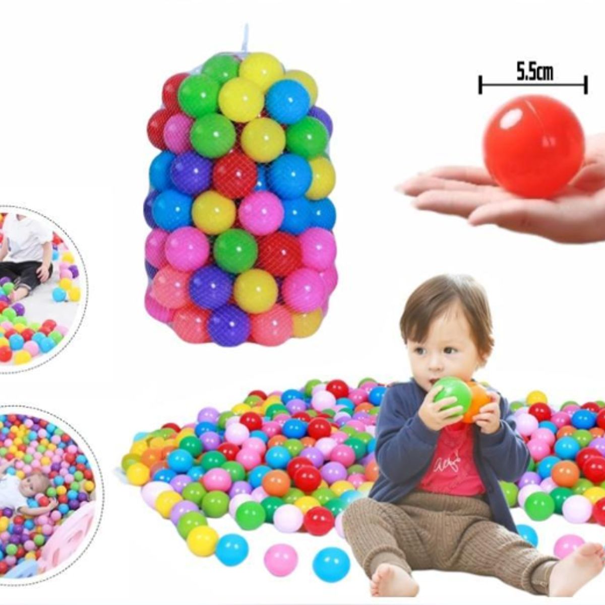 GENERICO - Malla De 50 Pelotas Plasticas Multicolor 8.8cm