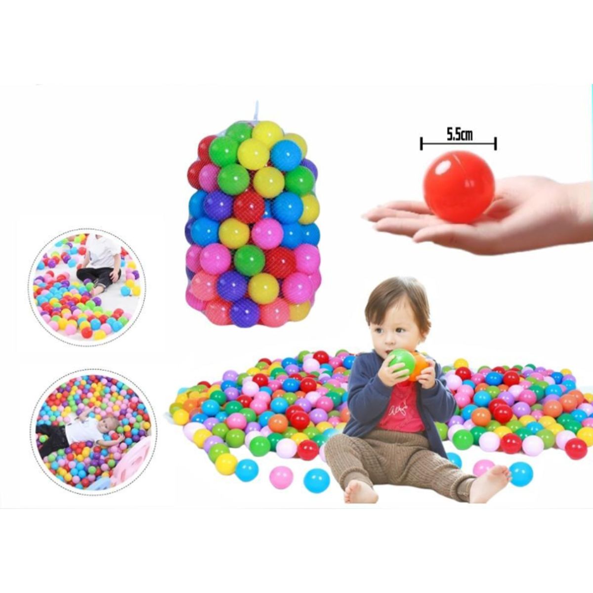 GENERICO - Malla De 50 Pelotas Plasticas Multicolor 8.8cm
