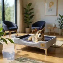 BLOCCARE - Cama de Mascotas - Talla S (55x40 cm) / Pata Cromada 15 cm (Gris)