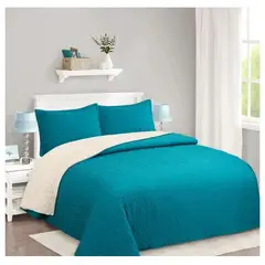 COMPRAPO - Cubrecama Quilt Juvenil Sherpa King Modelo Petróleo + 2 Fundas