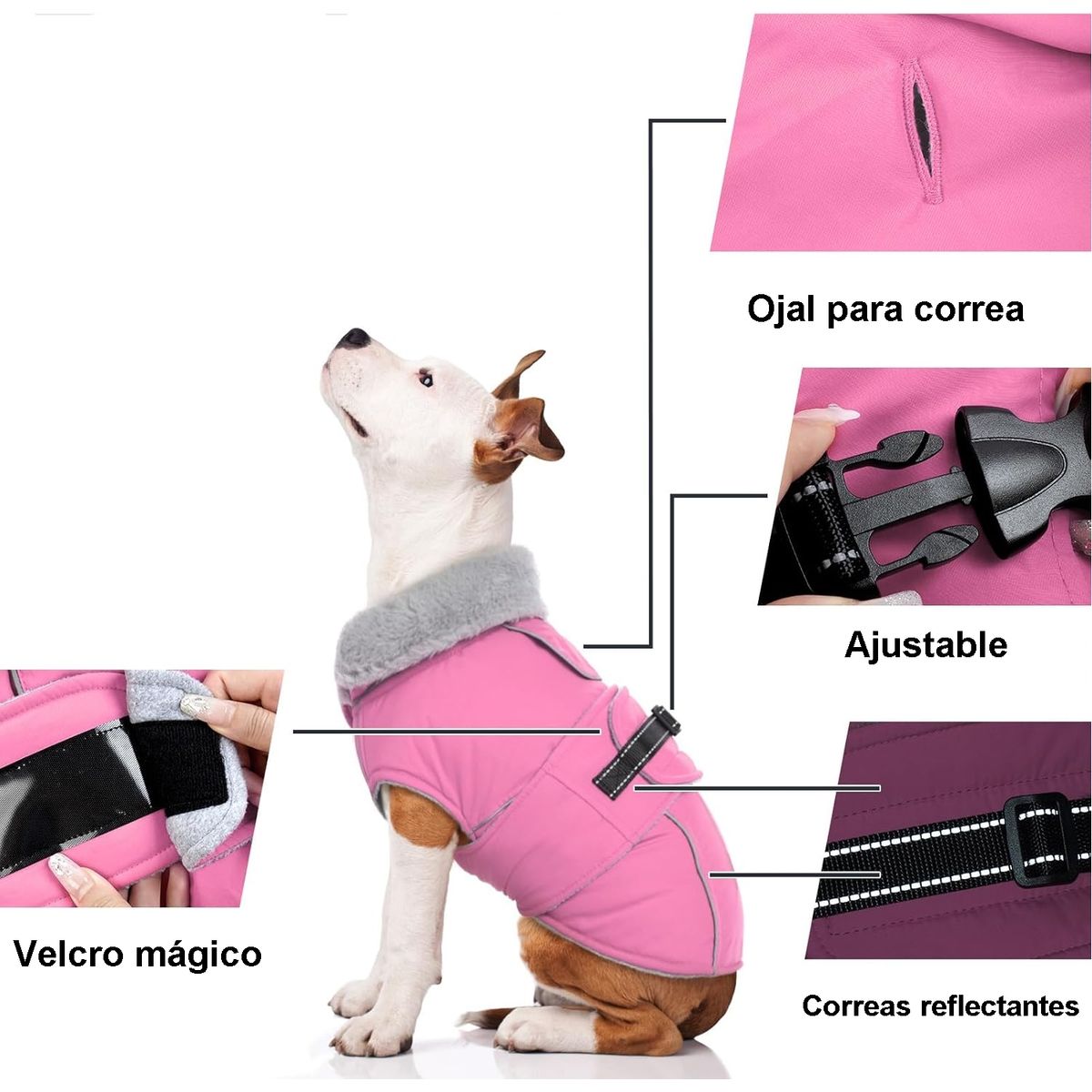 GENERICO - Chaqueta perro con forro polar Talla S ROSA GRIS