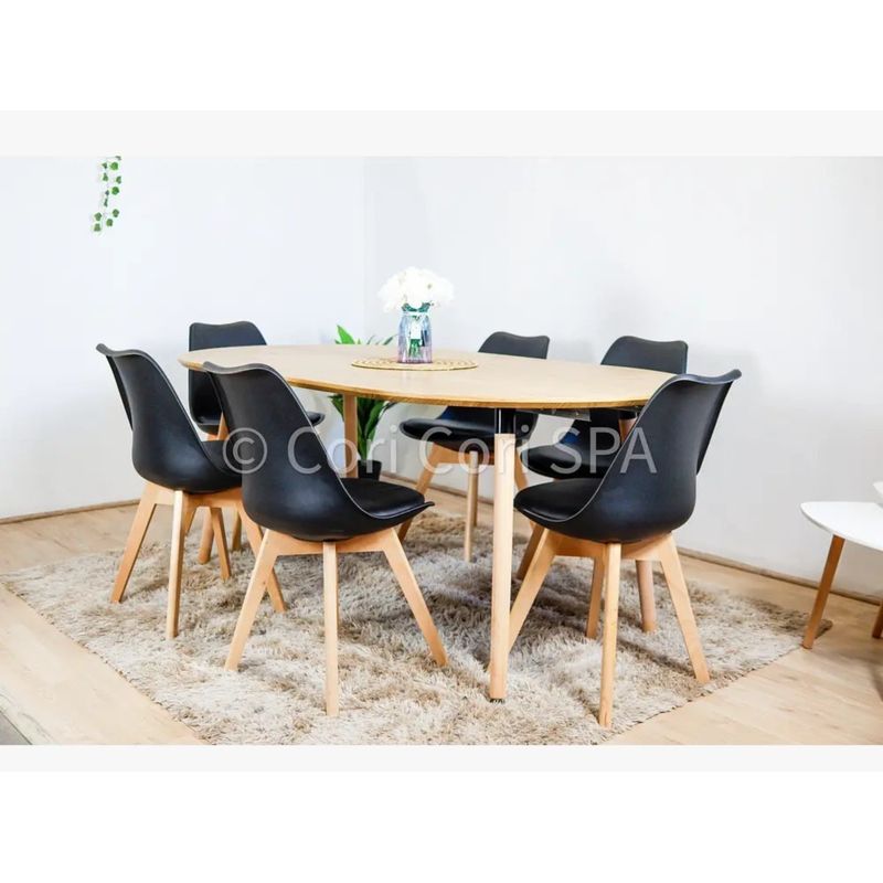 CORI CORI - Comedor Mesa Expandible 100-140-180cm + 6 Sillas Tulip Negro