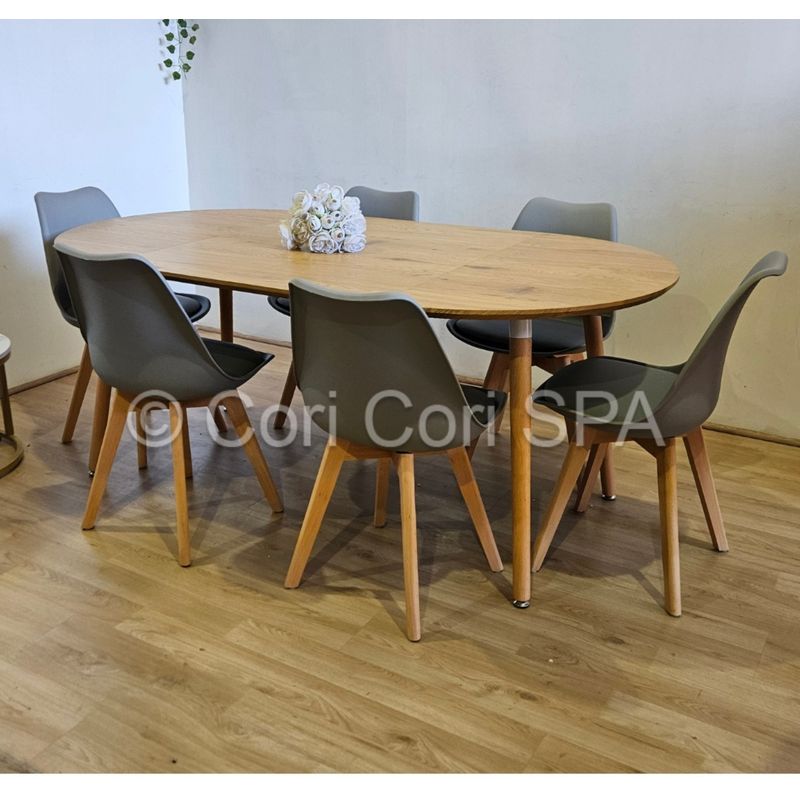 CORI CORI - Comedor Mesa Expandible 100-140-180cm + 6 Sillas Tulip Gris