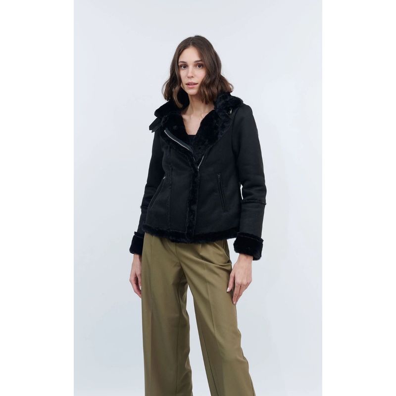 VELT - Chaqueta Gamuza Negra Mujer Estilo Clásico
