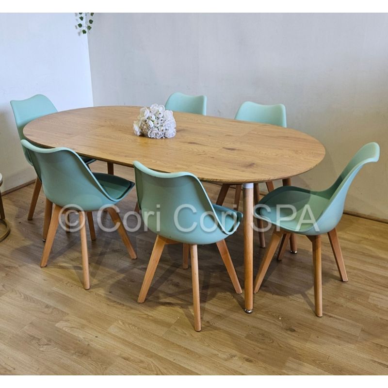 CORI CORI - Comedor Mesa Expandible 100-140-180cm + 6 Sillas Tulip Menta