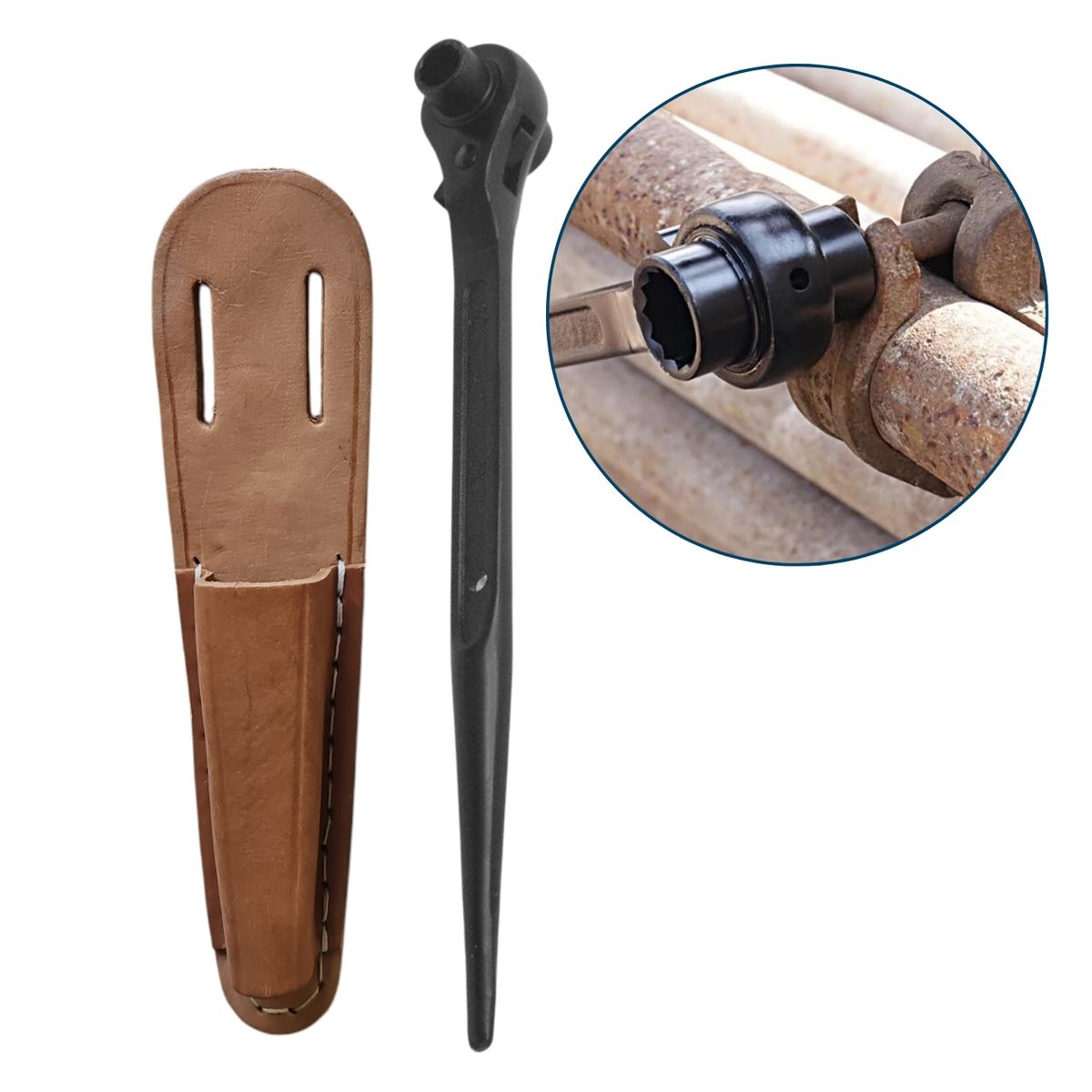 DICAS - Llave Carraca Andamiero 19 Mm 22 Mm Mas Porta Llave De Cuero