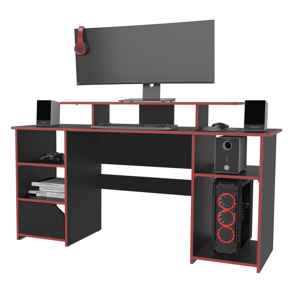 TUHOME - Escritorio Gamer 1 Puerta Keria Wengue Y Canto Rojo
