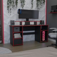 Escritorio Gamer 1 Puerta Keria Wengue Y Canto Rojo