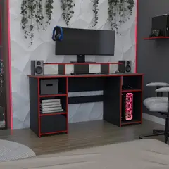 TUHOME - Escritorio Gamer 1 Puerta Keria Wengue Y Canto Rojo