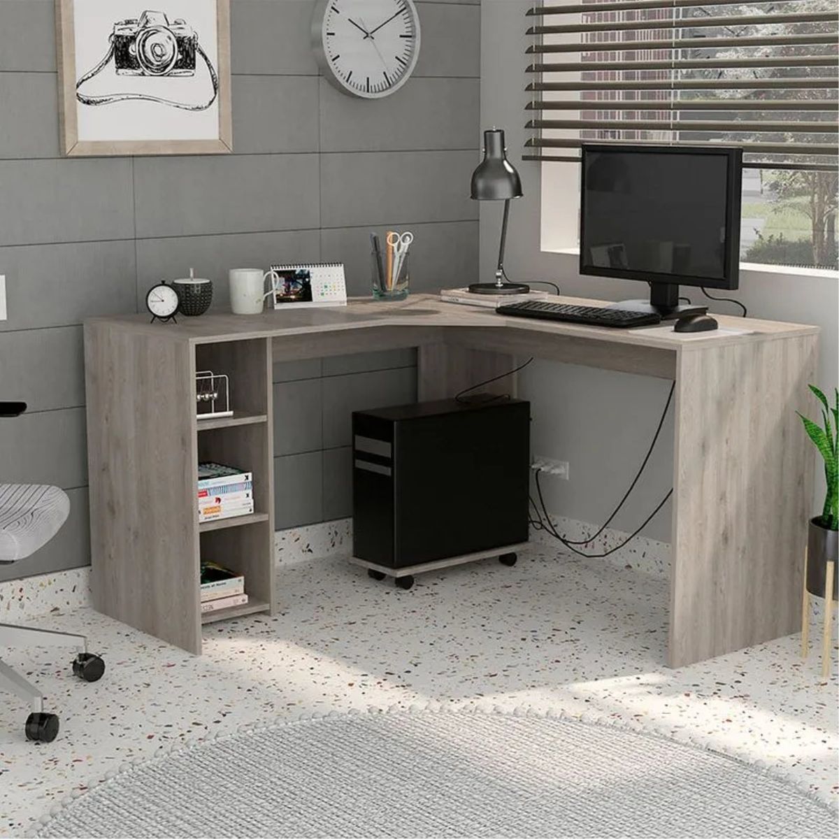 TUHOME - Escritorio En L + Modulo Torre Pc Baggio Bardolino