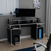 Escritorio Gamer Keria 1 Puerta 1 Cajon Wengue Y Blanco