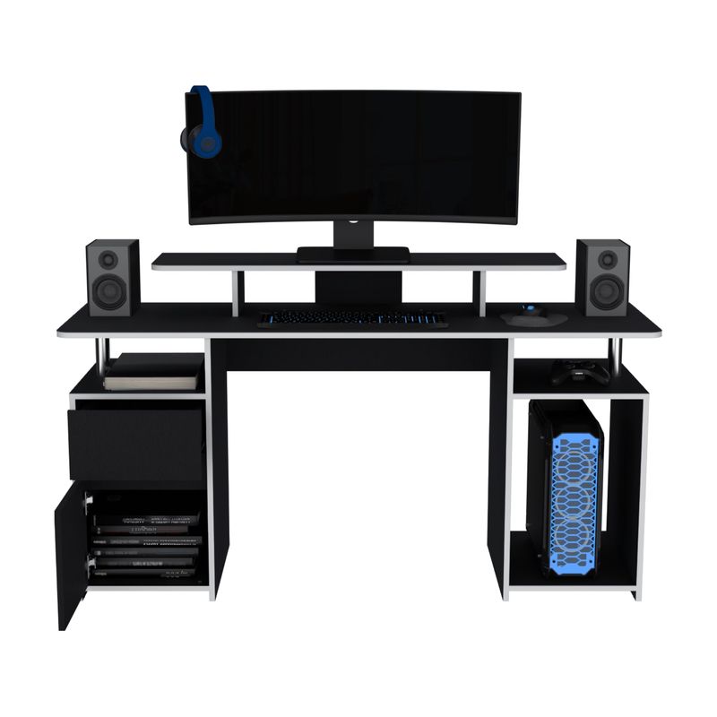 TUHOME - Escritorio Gamer Keria 1 Puerta 1 Cajon Wengue Y Blanco