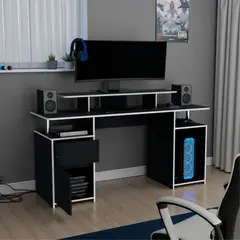 TUHOME - Escritorio Gamer Keria 1 Puerta 1 Cajon Wengue Y Blanco