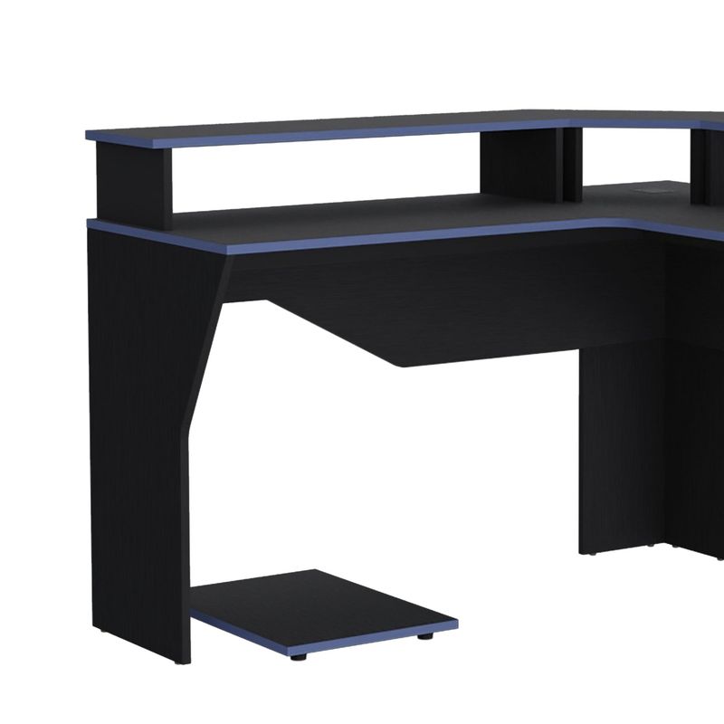 TUHOME - Escritorio Gamer En L Con 2 Niveles Para Monitores Guma Wengue Y Azul