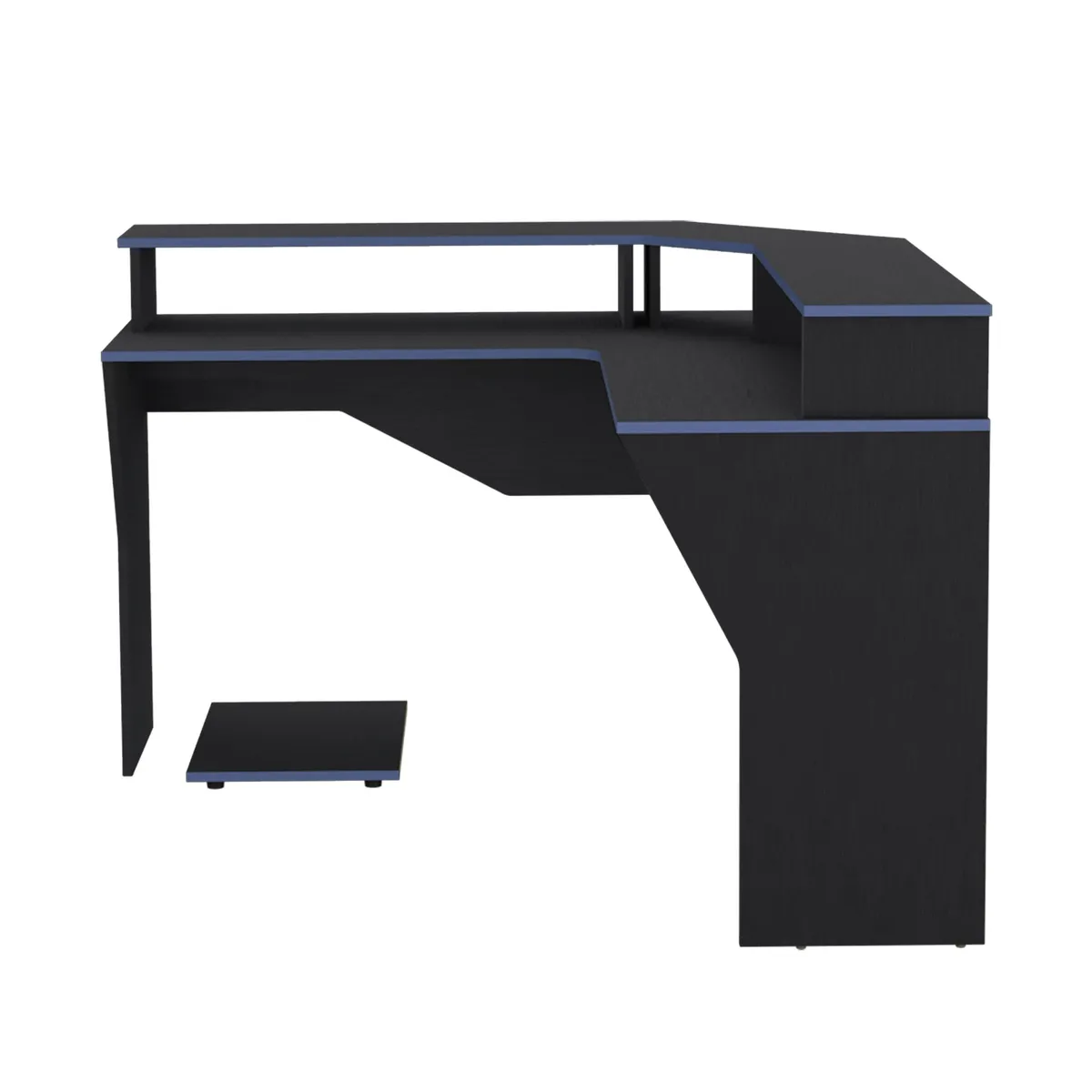 TUHOME - Escritorio Gamer En L Con 2 Niveles Para Monitores Guma Wengue Y Azul