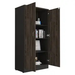 TUHOME - Biblioteca 2 Puertas 3 Repisas Home Office Negro Y Coñac 161x80x45 Cm