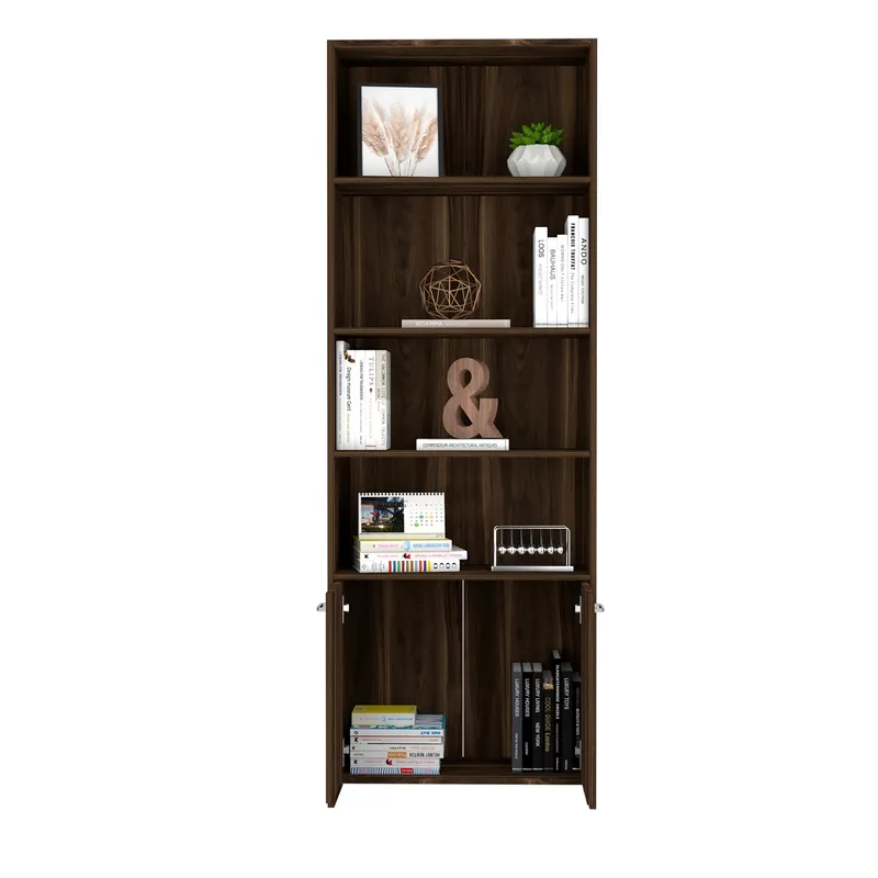 TUHOME - Biblioteca Lisa 180X63X26 Cm 2 Con Puertas Café Oscuro