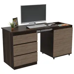 TUHOME - Escritorio Extensible 3 Cajones 1 Puerta Office Café Y Miel