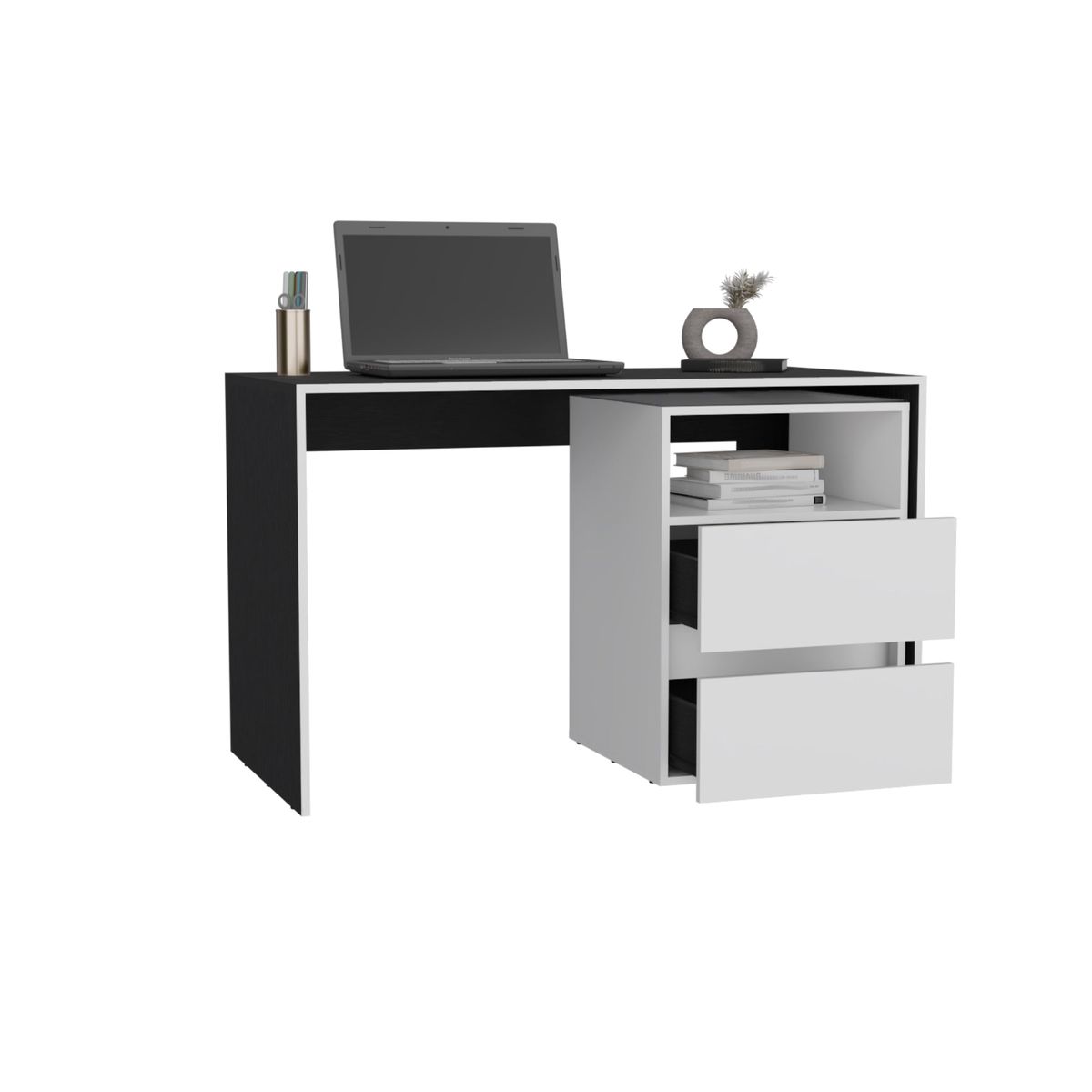 TUHOME - Escritorio 2 Cajones - Blanco y Negro 75x120x60 cm