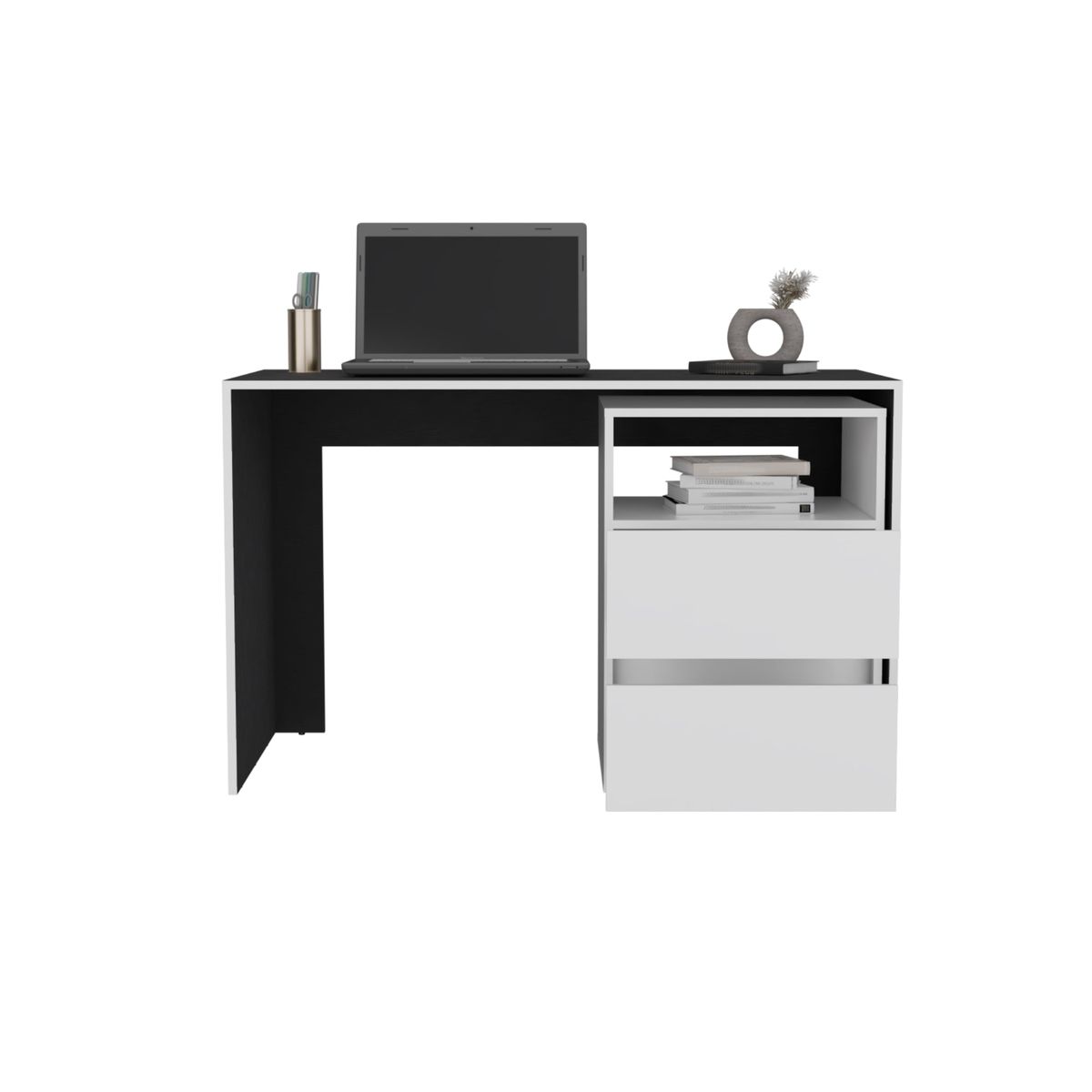 TUHOME - Escritorio 2 Cajones - Blanco y Negro 75x120x60 cm