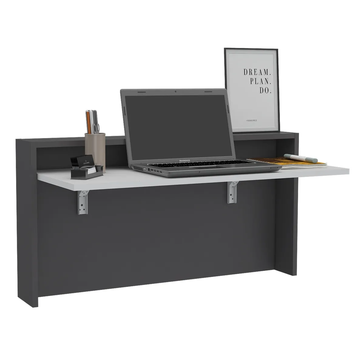 TUHOME - Escritorio The Wall Abatible Plomo Y Blanco 51.5X100X45.8 Cm