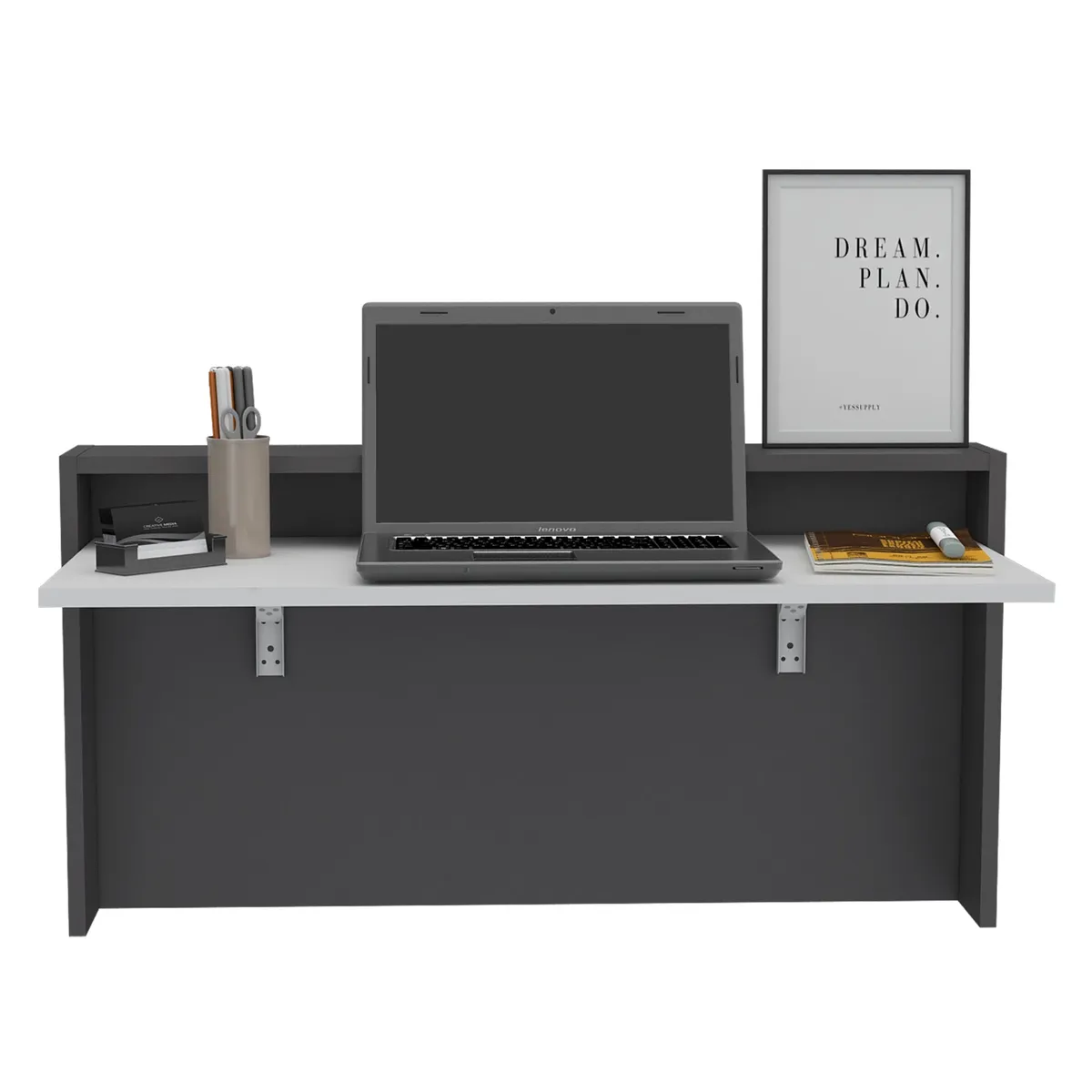 TUHOME - Escritorio The Wall Abatible Plomo Y Blanco 51.5X100X45.8 Cm