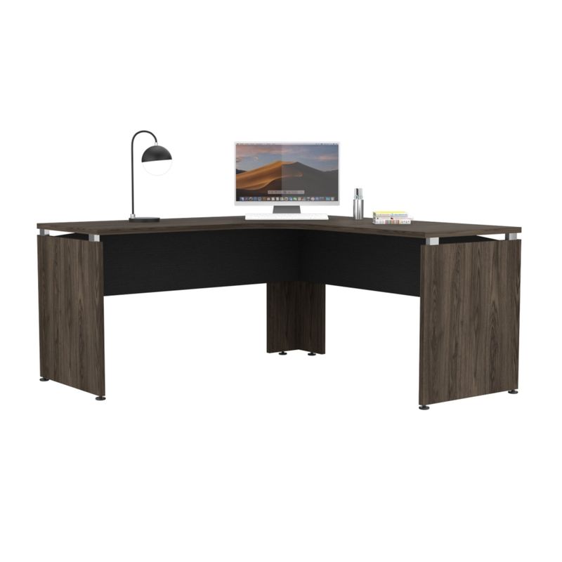 TUHOME - Escritorio En L-160 Home Office Negro Y Coñac