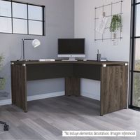 Escritorio En L-140 Home Office Negro Y Coñac