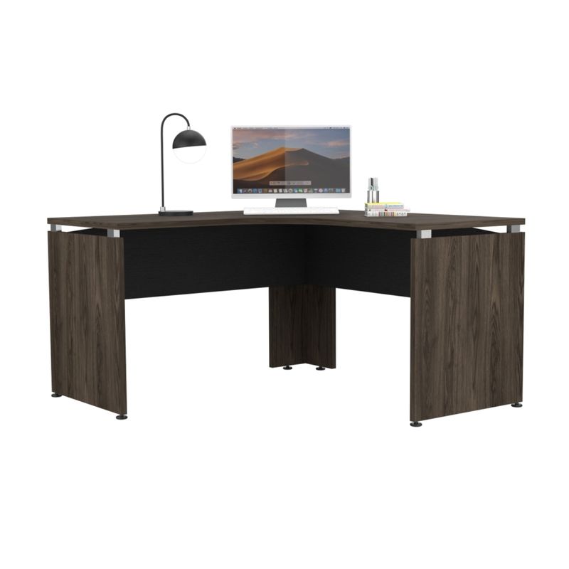 TUHOME - Escritorio En L-140 Home Office Negro Y Coñac