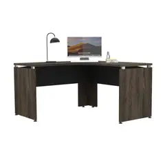 TUHOME - Escritorio En L-140 Home Office Negro Y Coñac