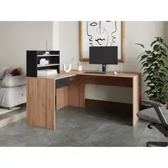 TUHOME - Escritorio en forma de L - Cafe Claro Negro