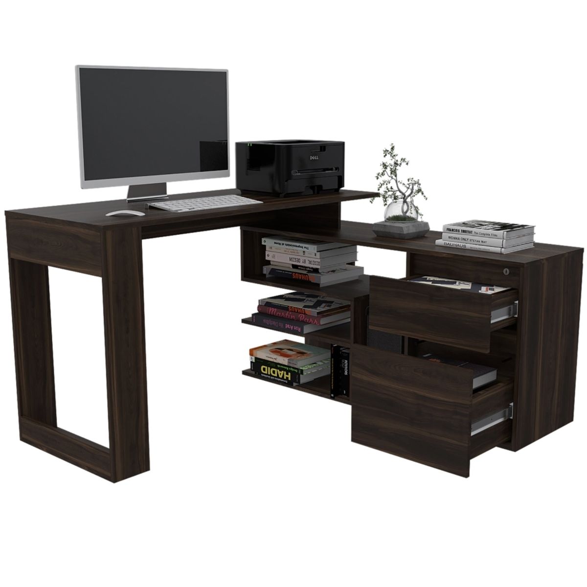TUHOME - Escritorio En L 2 Cajones Alteza Café Oscuro
