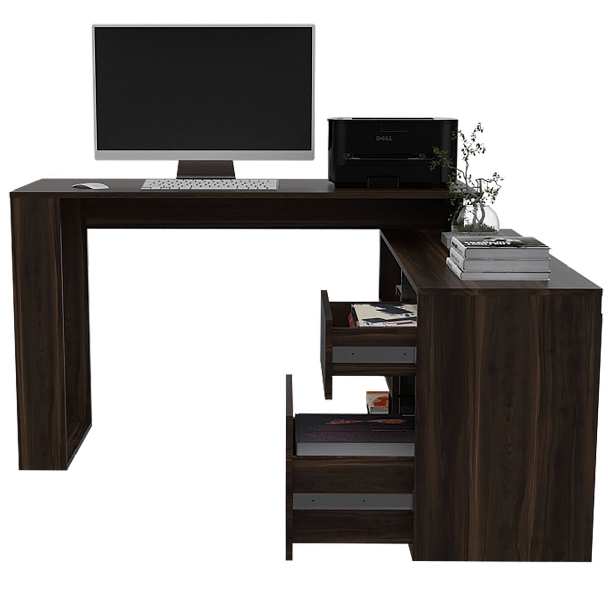 TUHOME - Escritorio En L 2 Cajones Alteza Café Oscuro