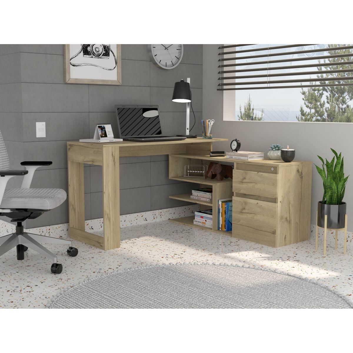 TUHOME - Escritorio En L 2 Cajones Alteza Duna