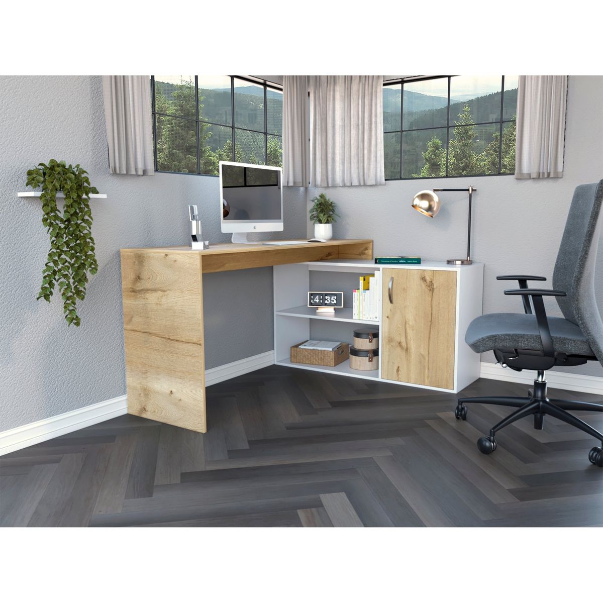 TUHOME - Escritorio En L 1 Puerta Axis Duna Y Blanco