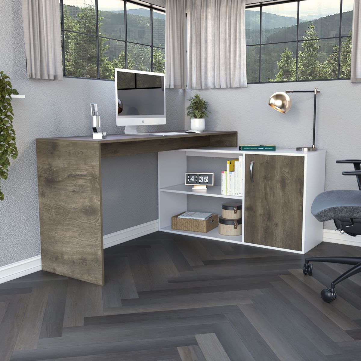 TUHOME - Escritorio - Café Oscuro y Blanco 76.5x151.5x116.5 cm