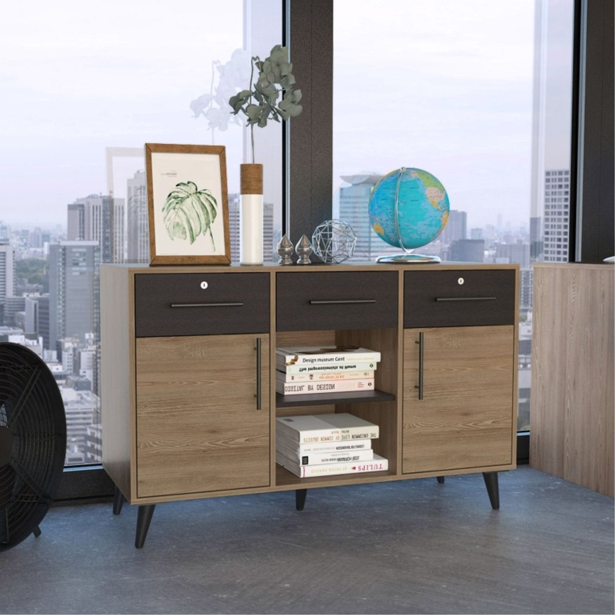 TUHOME - Buffet Bilbao 2 Puertas 3 Cajones Miel Y Wengue